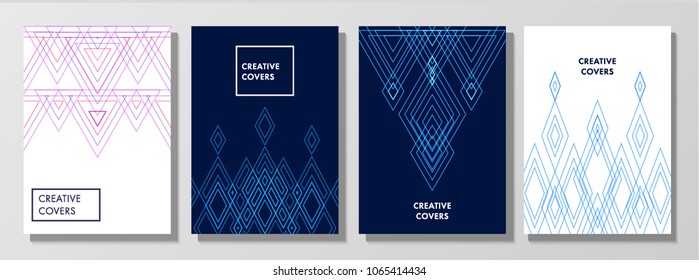 Vector illustration of bright color background with geometric tribal texture for minimal dynamic cover design. Blue, pink, yellow, green placard poster template. EPS 10