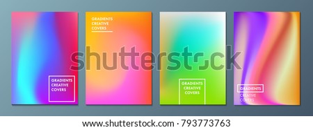 Vector illustration of bright color background with mesh gradient texture for minimal dynamic cover design. Blue, pink, yellow, green placard poster template. EPS 10