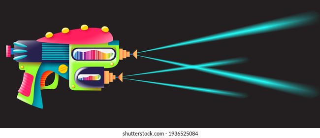 Vector illustration of bright color blaster with fire on black background