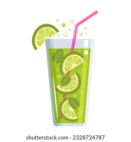 Vector illustration in bright color ,graphic cocktail design ,summer mojito for different design uses.