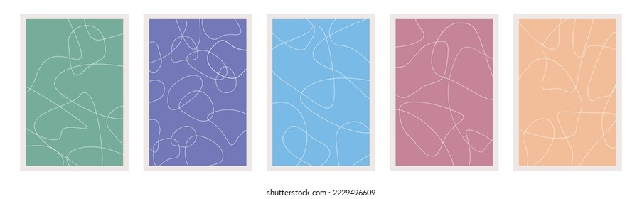 Vector illustration. Bright colored posters. Abstract white circles. Suitable for cover design, home decor, postcards. Blue, dark blue, pink, yellow, green poster template.