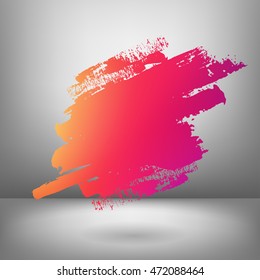 Vector illustration of bright colorful abstract shape painted by dry brush. Hand drawn. Grey background. Soft shadow, Textured grunge element. Design element. Modern.Gradient. Red, yellow, colors.