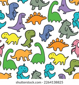 
vector illustration. bright and colorful seamless pattern with dinosaurs. children's background or wallpaper. dinosaur. Dragon. animals. 
cute monsters. kid. set