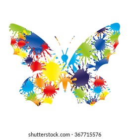 Vector illustration. Bright colorful splashes of rainbow colors in the form of a butterfly