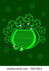 vector illustration of bright color's pitcher with coins and clover flower on beautiful background for St. Patrick's Day.