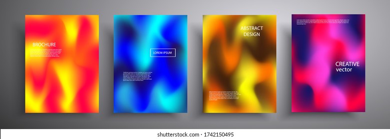 Vector illustration of a bright cover with graphic geometric elements. Colorful halftone gradients. Collection of templates for brochures, posters, banners, flyers and cards.