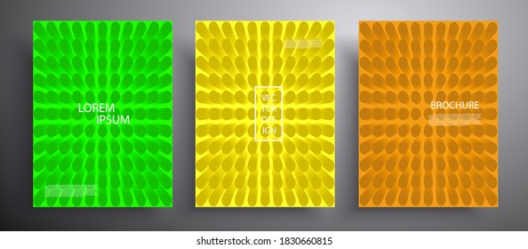 Vector illustration of a bright cover with graphic geometric elements. Colorful halftone gradients. Collection of templates for brochures, posters, banners, flyers and cards