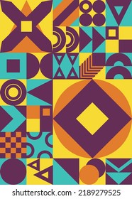 Vector illustration of a bright cover with graphic geometric elements. Collection of templates for brochures, posters, banners, flyers and cards. Bauhaus pattern
