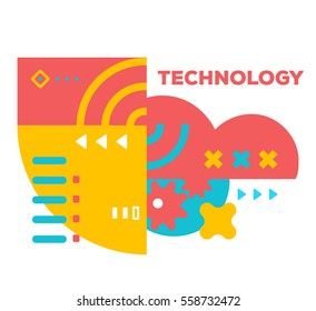 Vector illustration of bright creative abstraction with cloud and gear on white background with word. Modern technology colorful abstract concept. Flat art style design for web, site, banner, poster