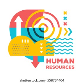 Vector illustration of bright creative abstraction with cloud and wave on white background with word. Human resources colorful abstract concept. Flat art style design for web, site, banner, poster