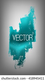 Vector illustration of bright cyan abstract shape painted by dry brush. Hand drawn blue shape. Grey background. Soft shadow, Textured element. Dynamic. Text. Design element. Grange texture. Modern.