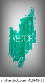 Vector illustration of bright cyan abstract shape painted by dry brush. Hand drawn blue shape. Grey background. Soft shadow, Textured element. Dynamic. Text. Design element. Grange texture. Modern.