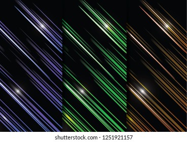 Vector illustration. Bright diagonal neon stripes on a dark background. Set of abstract colorful backgrounds. Used to design paper, books in the abstract form of the site, stripes, tiles.