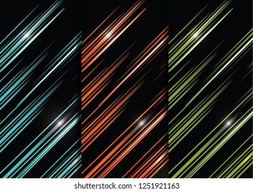 Vector illustration. Bright diagonal neon stripes on a dark background. Set of abstract colorful backgrounds. Used to design paper, books in the abstract form of the site, stripes, tiles.