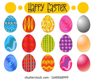 vector illustration of bright Easter eggs. The set of labels of the egg is decorated with geometric pattern