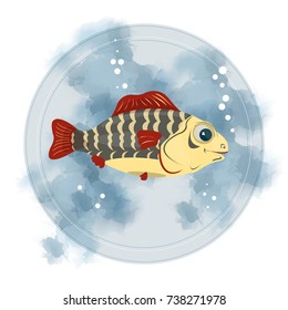  Vector Illustration with bright fish. Beautiful greeting card, registration of a t-shirt or other objects