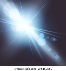 Vector illustration of bright flare in dark skies for your design