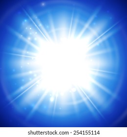 vector illustration of bright flash, explosion or burst on the blue background