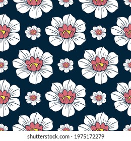 Vector illustration of a bright floral pattern on a dark background.