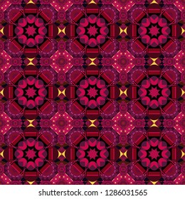Vector illustration. Bright flower. Abstract kaleidoscope purple, red and brown background. Seamless pattern illustration for design.