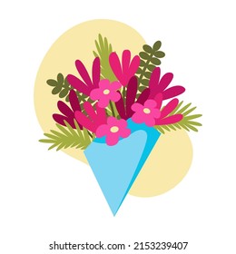 Vector illustration of bright flower bouquet. Design for postcard, greeting card, thank you card