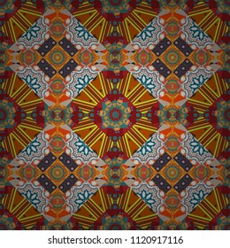 Vector illustration. Bright flower. Seamless pattern illustration for design. Abstract kaleidoscope orange, blue and red background.