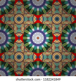 Vector illustration. Bright flower. Seamless pattern illustration for design. Abstract kaleidoscope blue, green and gray background.