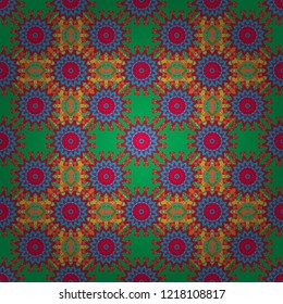 Vector illustration. Bright flower. Seamless pattern illustration for design. Abstract kaleidoscope red, blue and green background.