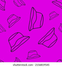 Vector illustration. Bright flying seamless pattern with simple contour silhouettes of Panama. Purple endless background. Flat style. Background design for advertising and typographic products.