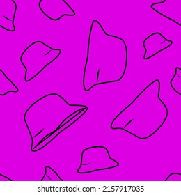 Vector illustration. Bright flying seamless pattern with simple contour panamas silhouettes. Purple endless background. Flat style. Background design for advertising and typographic products.