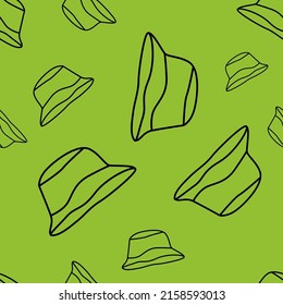 Vector illustration. Bright flying seamless pattern with simple contour panamas silhouettes. Green endless background. Flat style. Background design for advertising and typographic products.