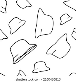 Ilustración vectorial. Patrón luminoso y sin fisuras con simples siluetas de panama de contorno. Fondo inagotable en blanco y negro. Estilo plano. Diseño de fondo para publicidad y productos tipográficos.