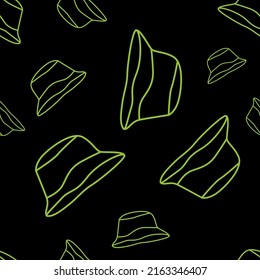 Vector illustration. Bright flying seamless pattern with simple contour panamas silhouettes. Green endless background. Flat style. Background design for advertising and typographic products.