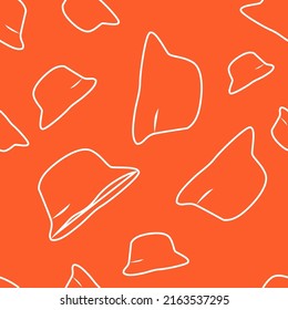 Vector illustration. Bright flying seamless pattern with simple contour panamas silhouettes. Orange endless background. Flat style. Background design for advertising and typographic products.