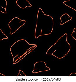 Vector illustration. Bright flying seamless pattern with simple contour silhouettes of Panama. Orange endless background. Flat style. Background design for advertising and typographic products.