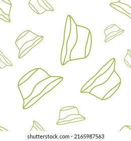 Vector illustration. Bright flying seamless pattern with simple contour silhouettes of Panama. Green endless background. Flat style. Background design for advertising and typographic products.