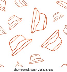 Vector illustration. Bright flying seamless pattern with simple contour silhouettes of Panama. Orange endless background. Flat style. Background design for advertising and typographic products.