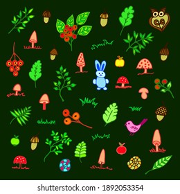 Vector illustration with bright forest elements.