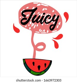 vector illustration of bright  frames stickers, emblems and banners for fruit and  fresh juice. Juicy fruit in the style of Doodle, flat.