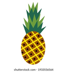 Vector illustration of bright fruit pineapple. Isolated vector icon in flat style on white background.