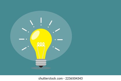 Vector illustration of a bright glowing light bulb icon in flat design for a good idea moment