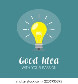 Vector illustration of a bright glowing light bulb icon in flat design for a good idea moment