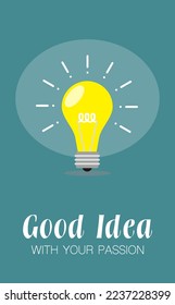 Vector illustration of a bright glowing light bulb icon in flat design for a good idea moment