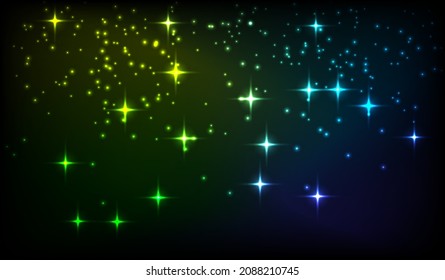 Ilustración vectorial. Partículas brillantes brillantes de diferentes colores sobre un fondo negro. chispas de Navidad