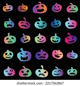 vector illustration of bright gradient pumpkins for Halloween patterns grids backgrounds