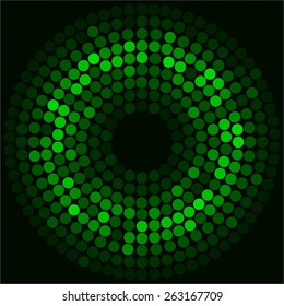 Vector illustration of Bright green ball. Black background