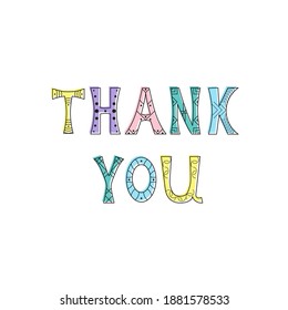  Vector illustration with bright inscription Thank You on white background. For template greeting card, design greet for Thanksgiving and Thank You cards or banner, template for shopping bag print.