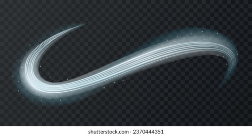 Vector illustration of a bright line of light on a transparent background.