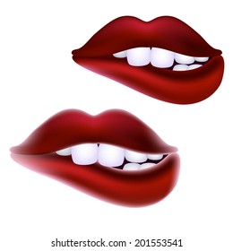 vector illustration of bright lips; lower lip will bite