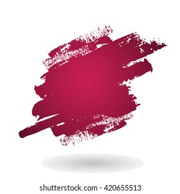 Vector illustration of bright magenta abstract shape painted by dry brush. Hand drawn shape. Grey background. Soft shadow, Textured element. Dynamic. Metallic paint.